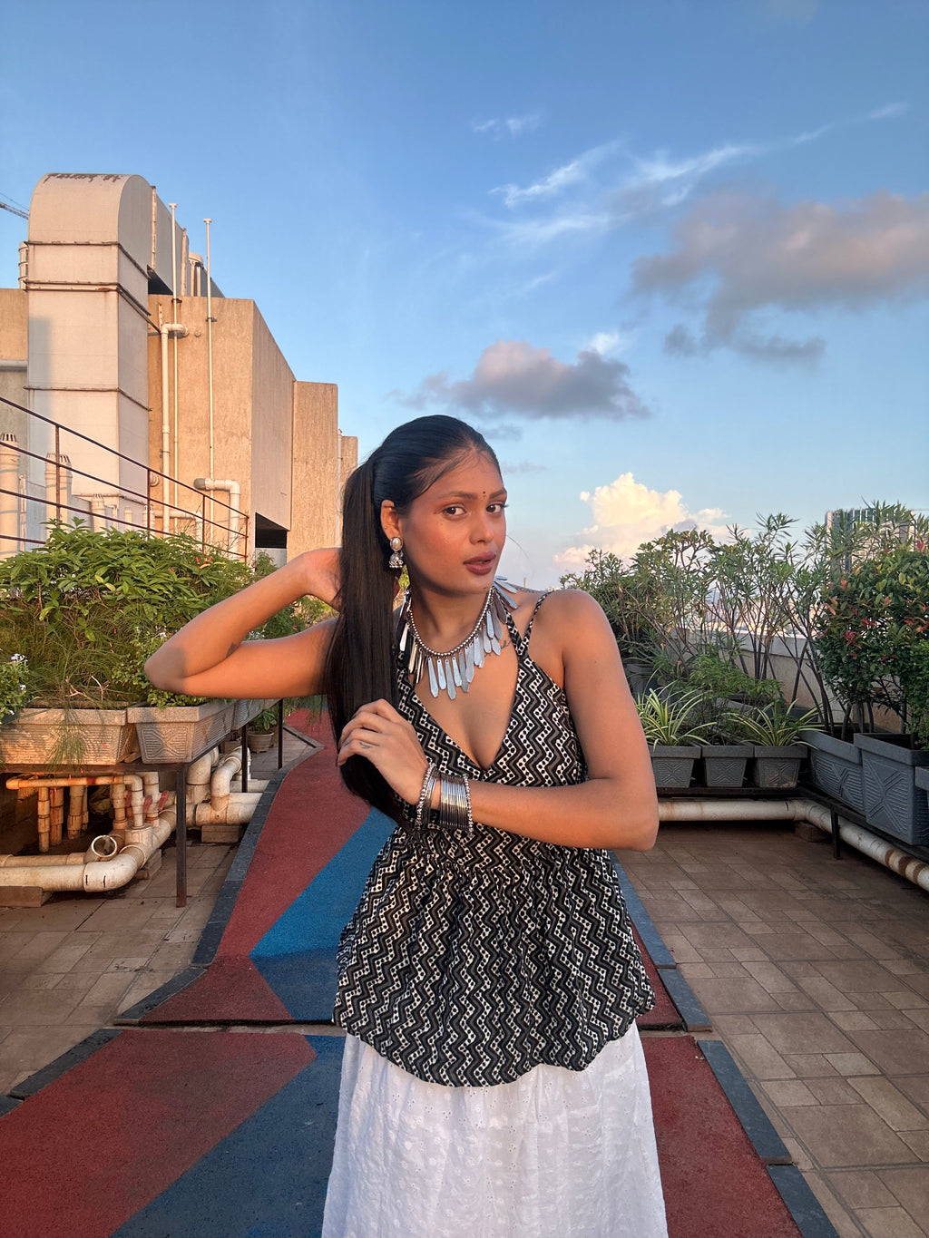 Black & White Ikat Peplum Top