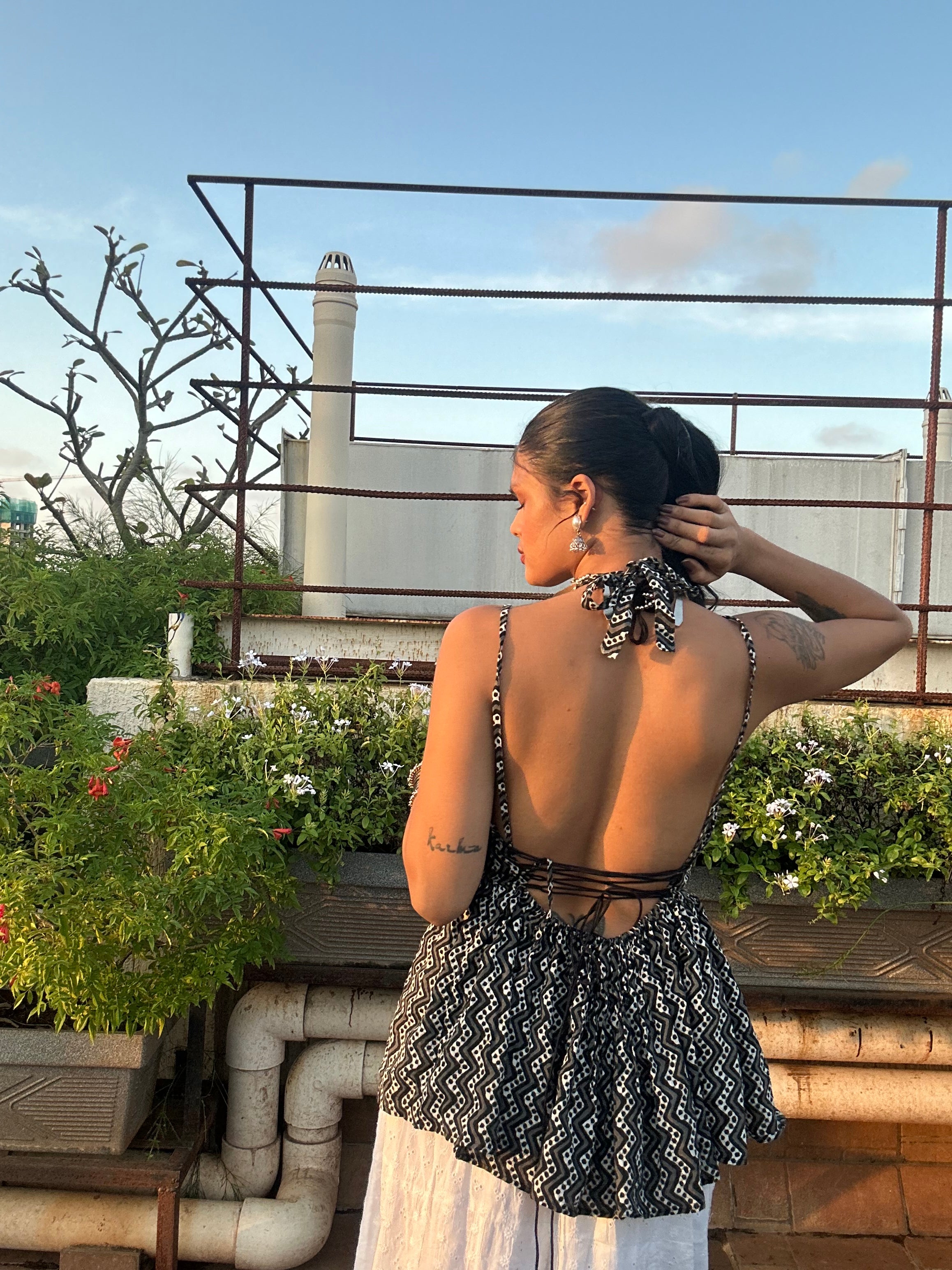 Black & White Ikat Peplum Top