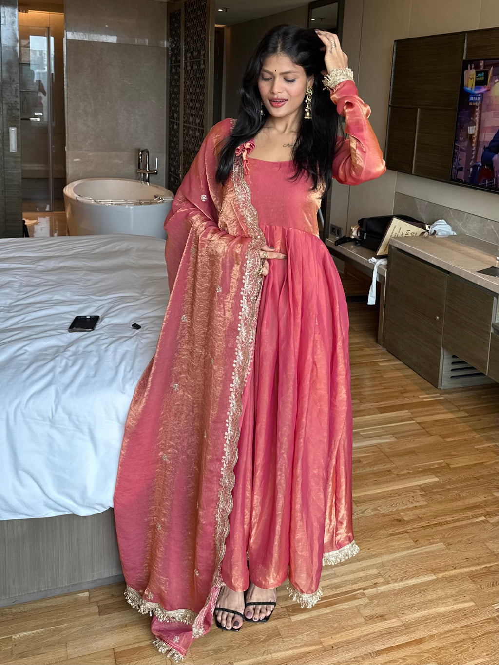 Soft Pink Anarkali with Shimmer