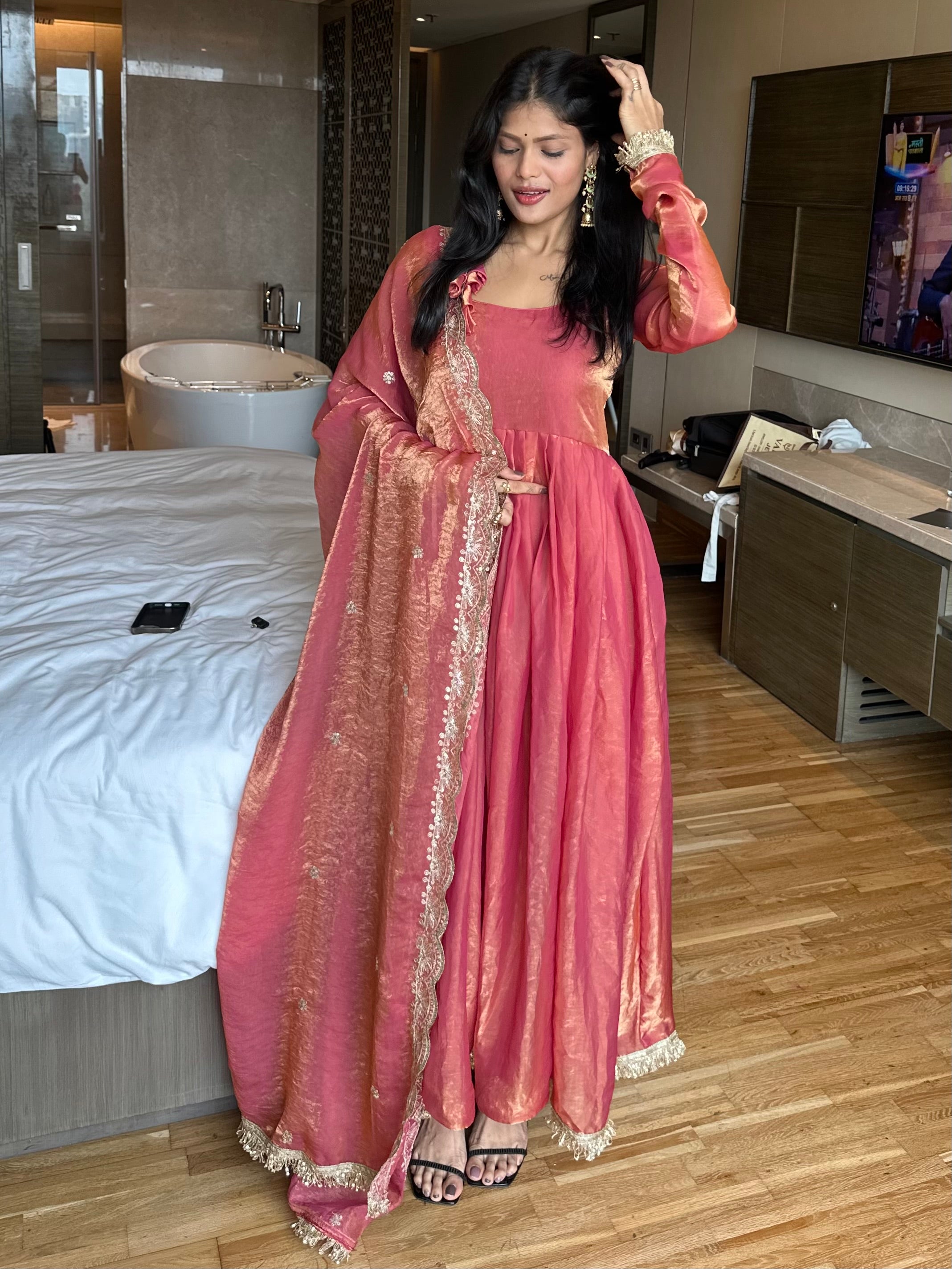 Soft Pink Anarkali with Shimmer