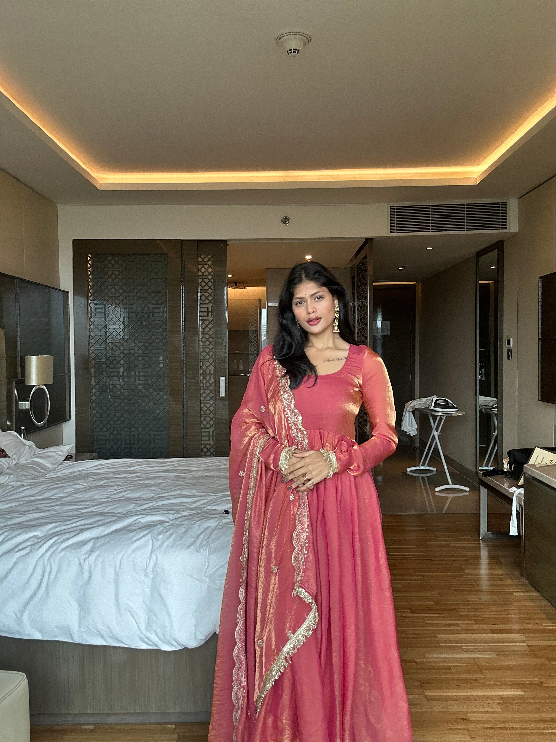 Soft Pink Anarkali with Shimmer