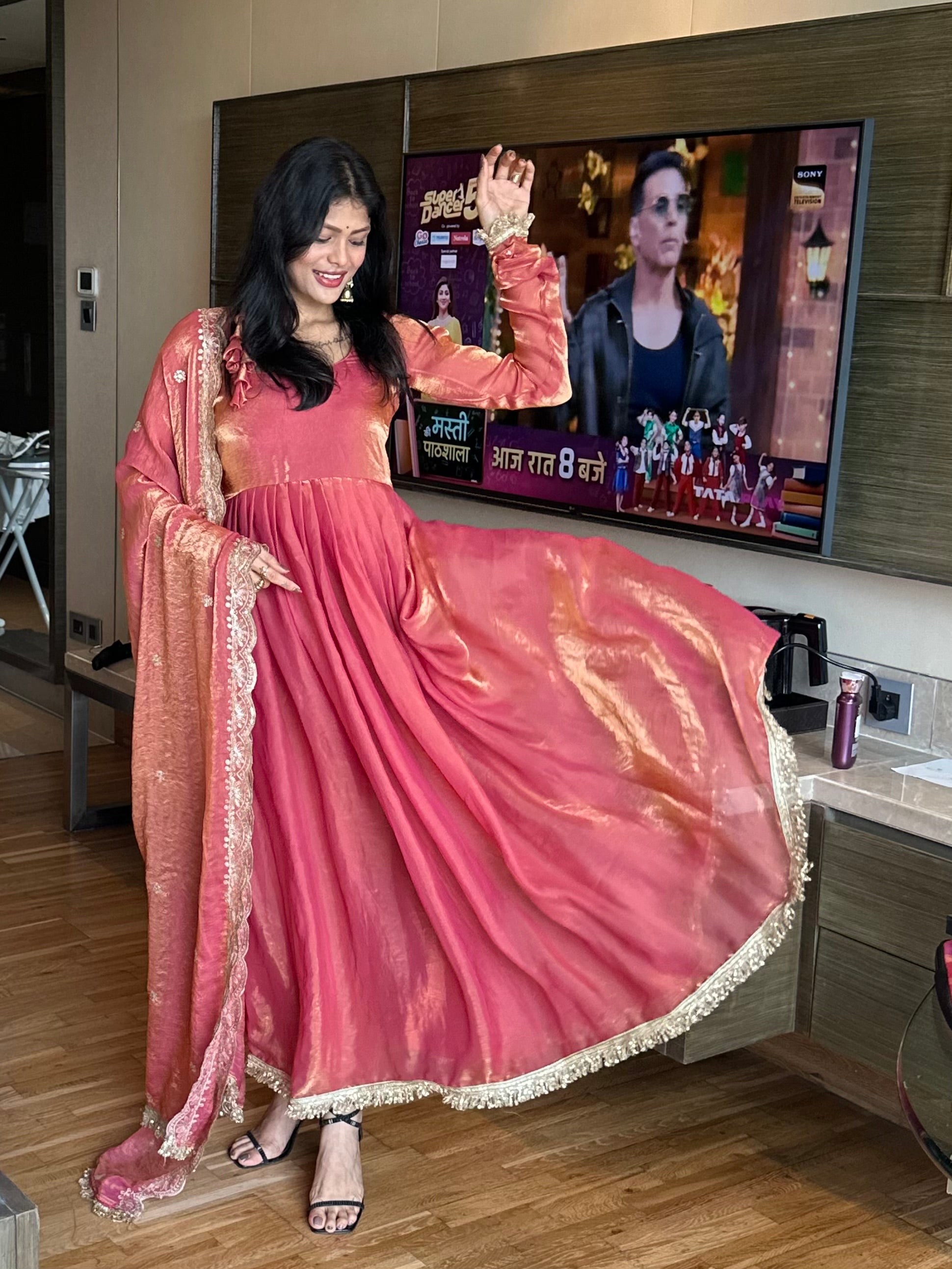 Soft Pink Anarkali with Shimmer