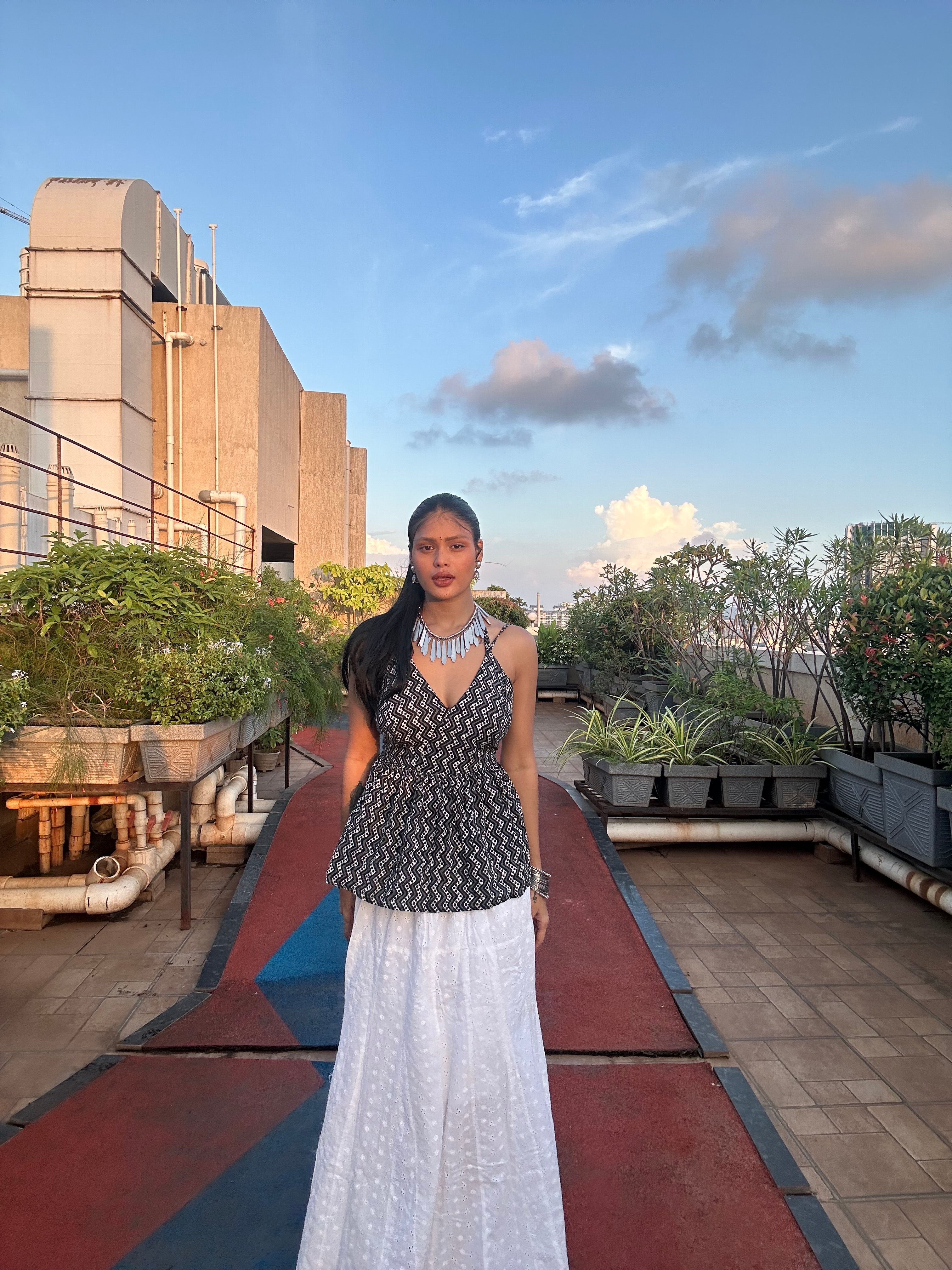 Black & White Ikat Peplum Top