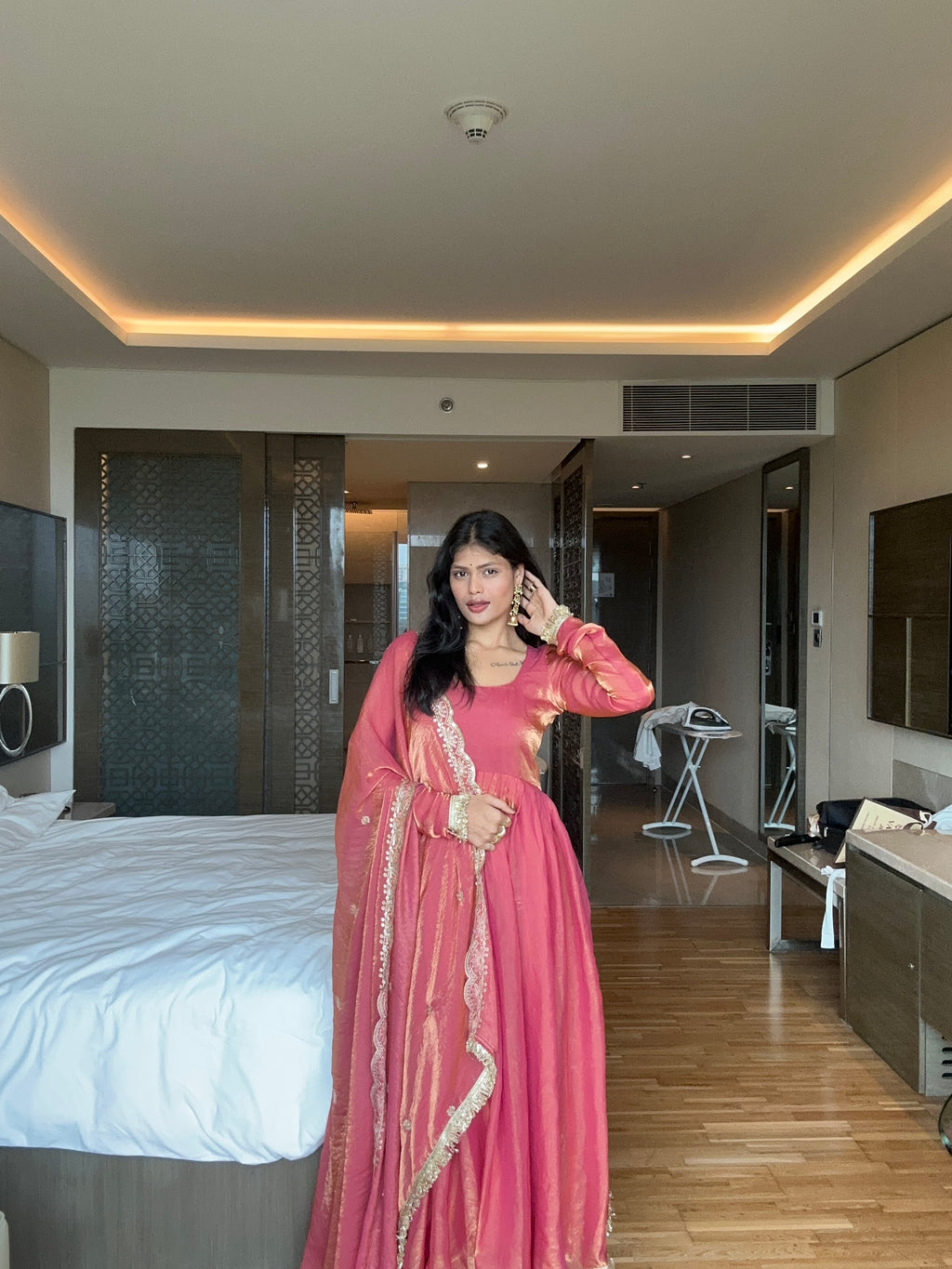 Soft Pink Anarkali with Shimmer