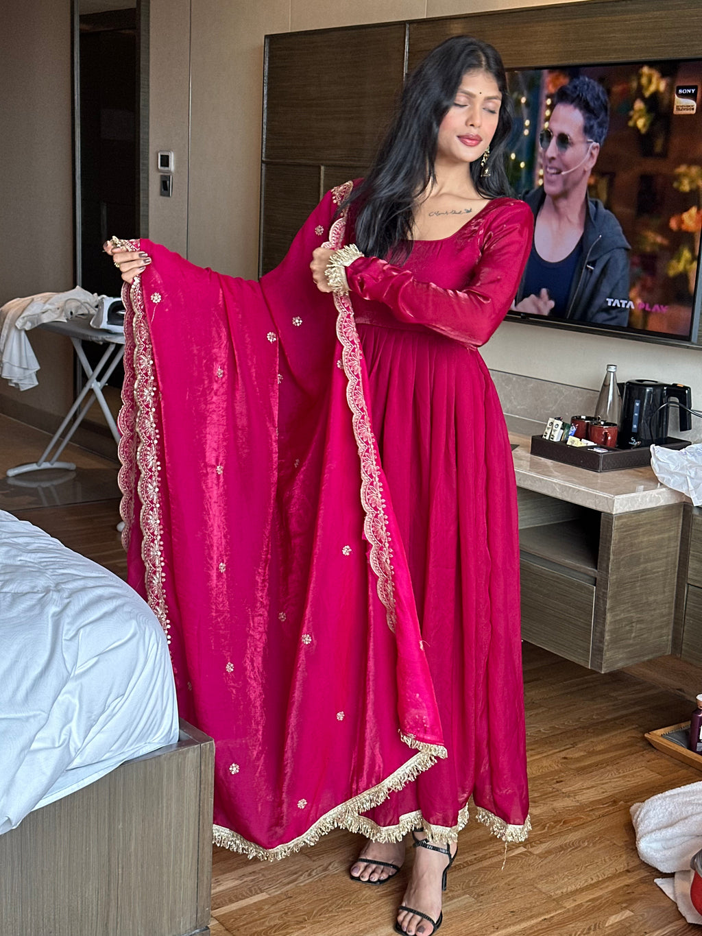 Elegant Deep Maroon Anarkali Suit