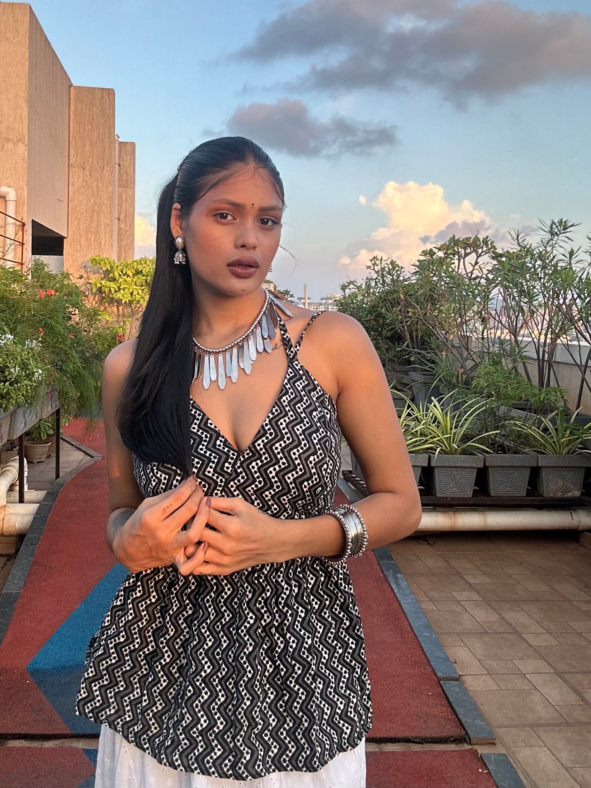 Black & White Ikat Peplum Top