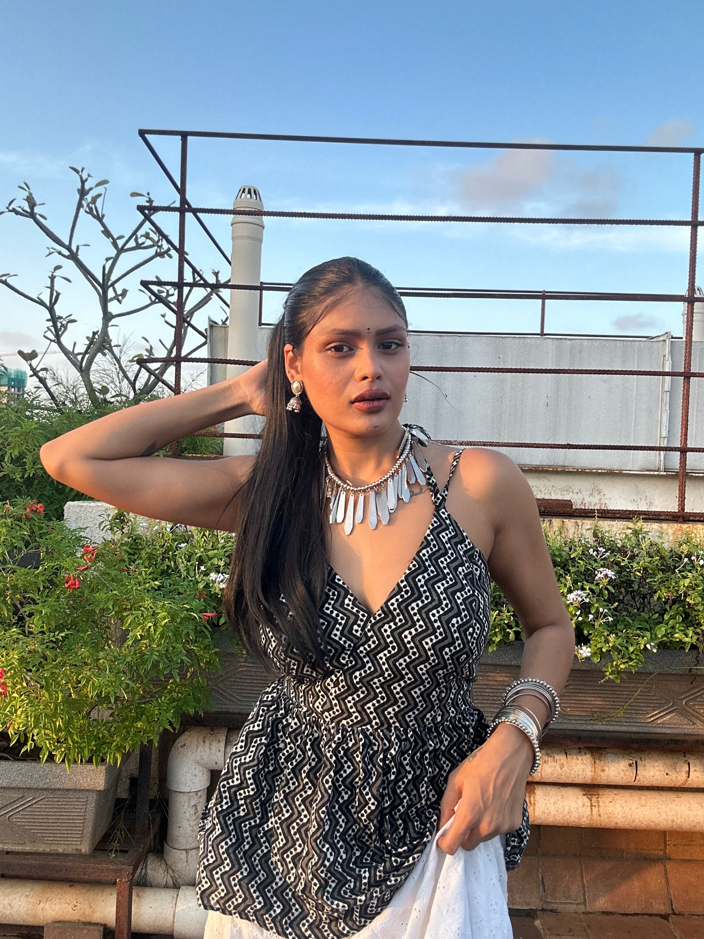 Black & White Ikat Peplum Top