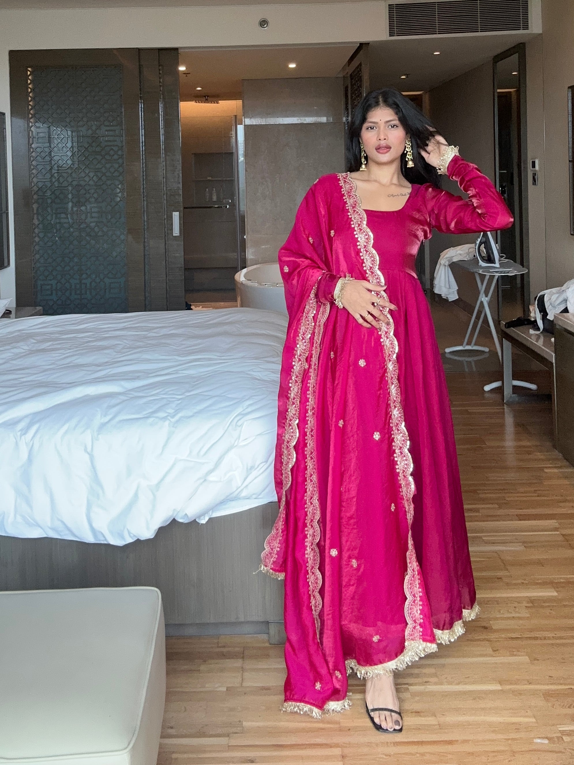 Elegant Deep Maroon Anarkali Suit