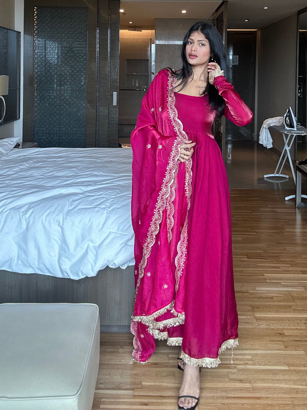 Elegant Deep Maroon Anarkali Suit