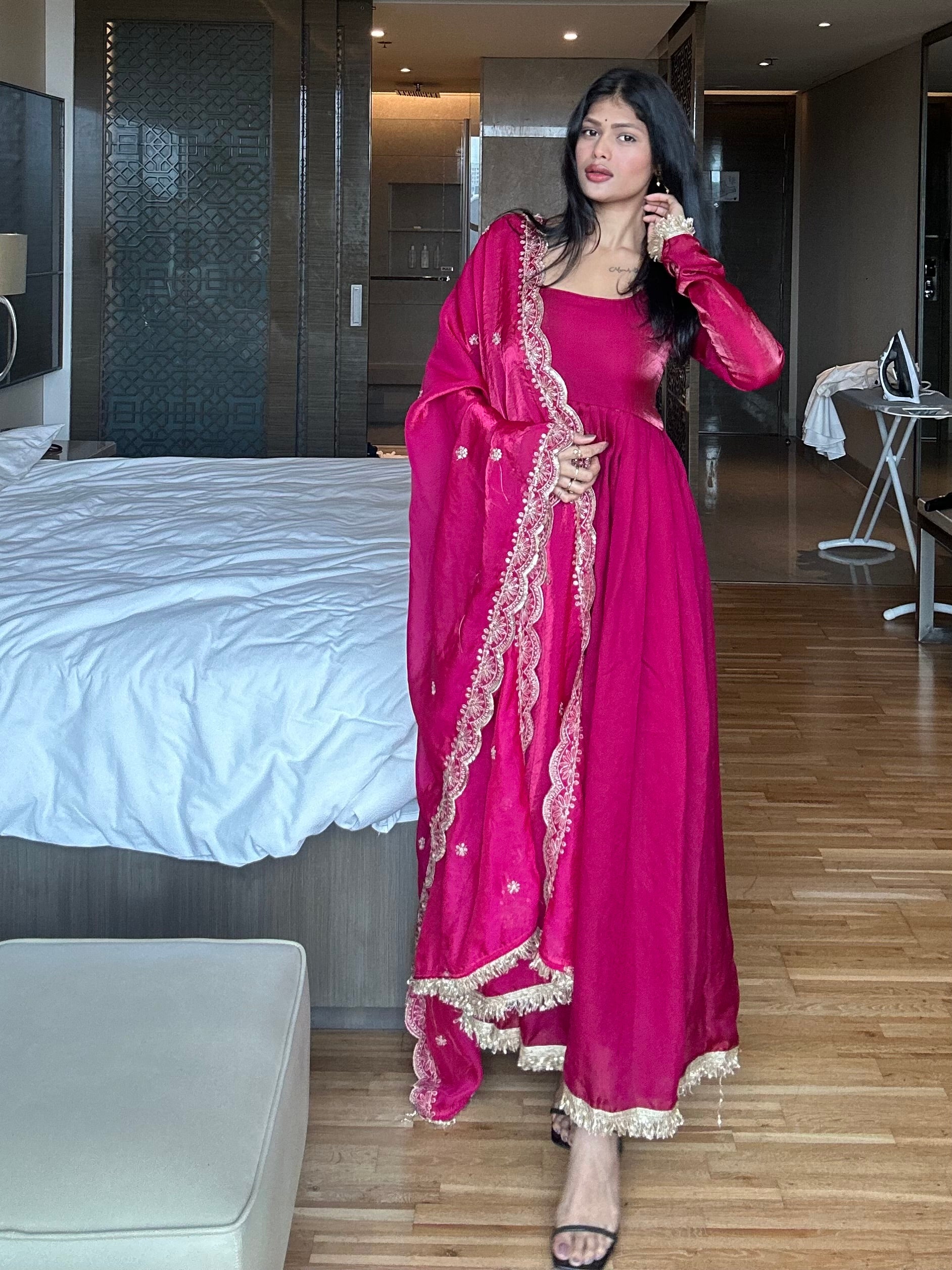 Elegant Deep Maroon Anarkali Suit
