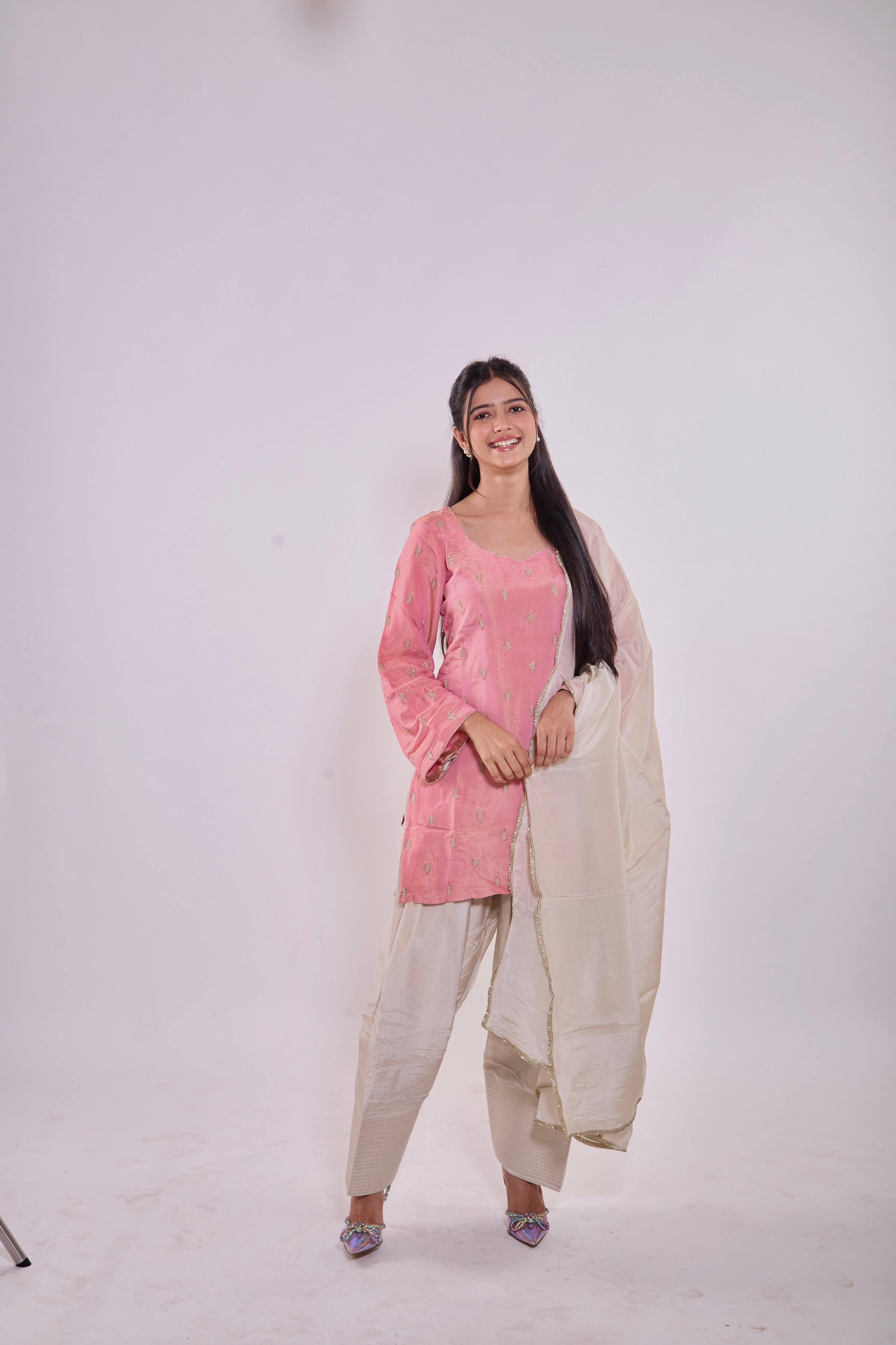 Blush Pink Chanderi Silk Kurti Set