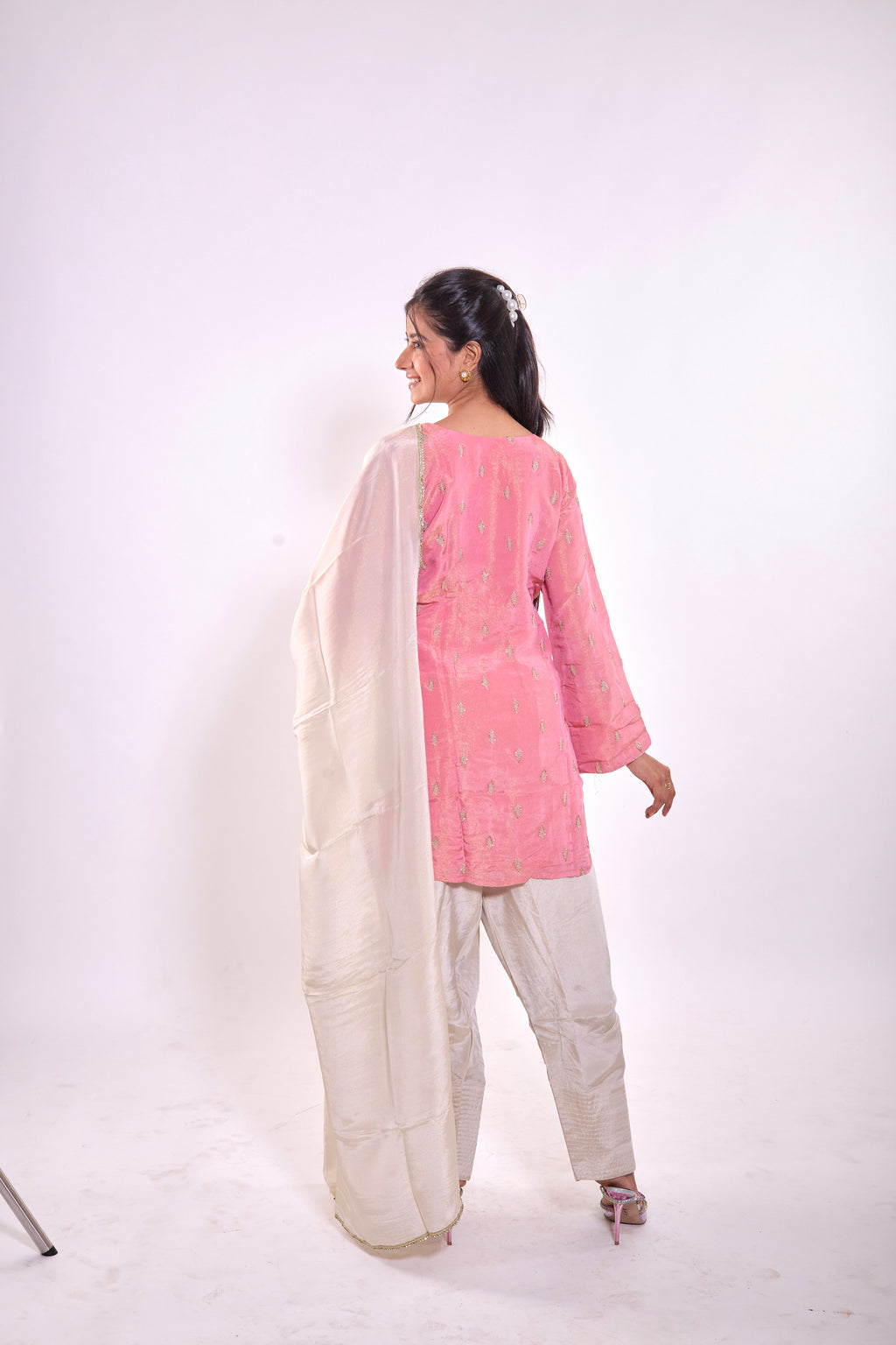 Blush Pink Chanderi Silk Kurti Set