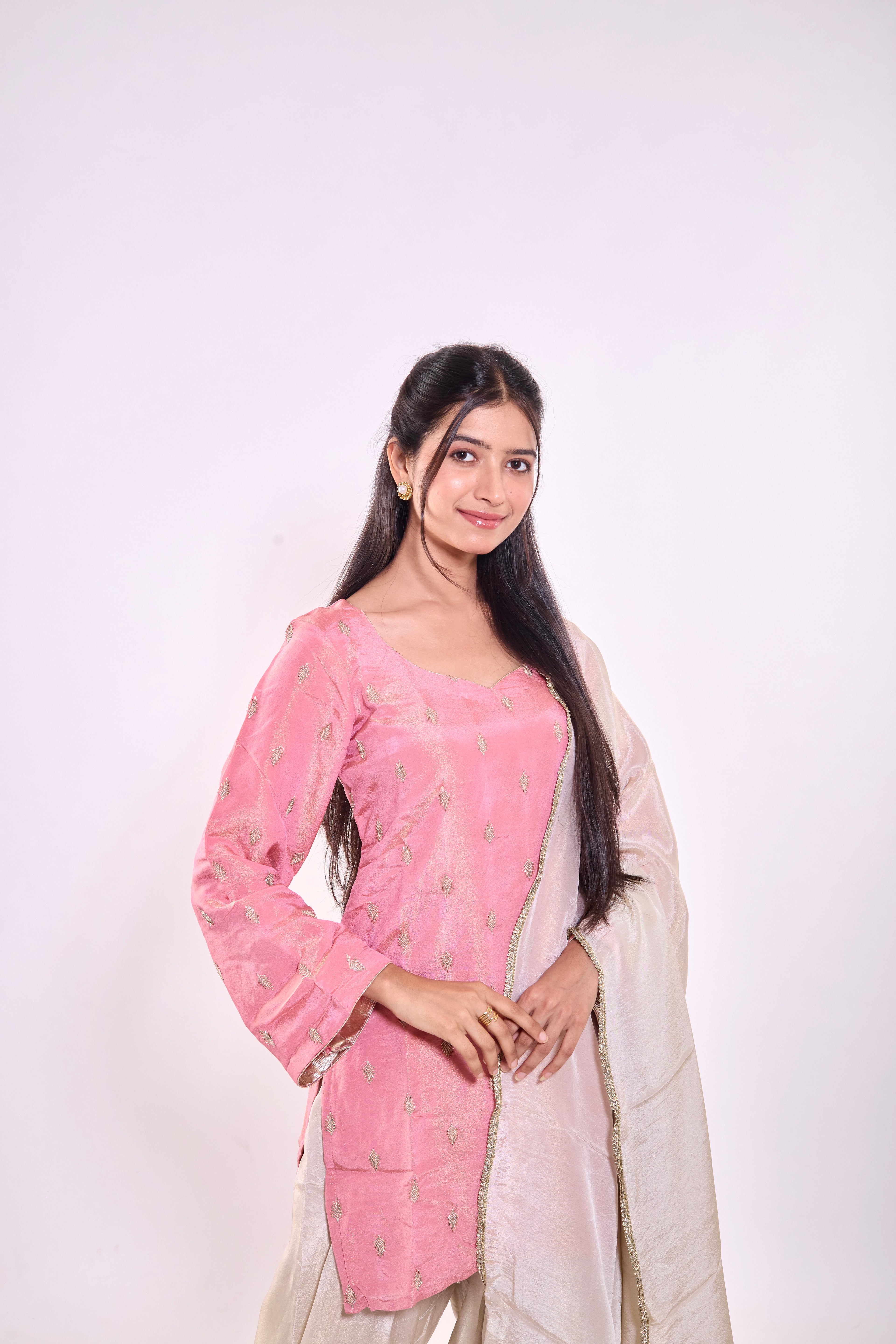 Blush Pink Chanderi Silk Kurti Set