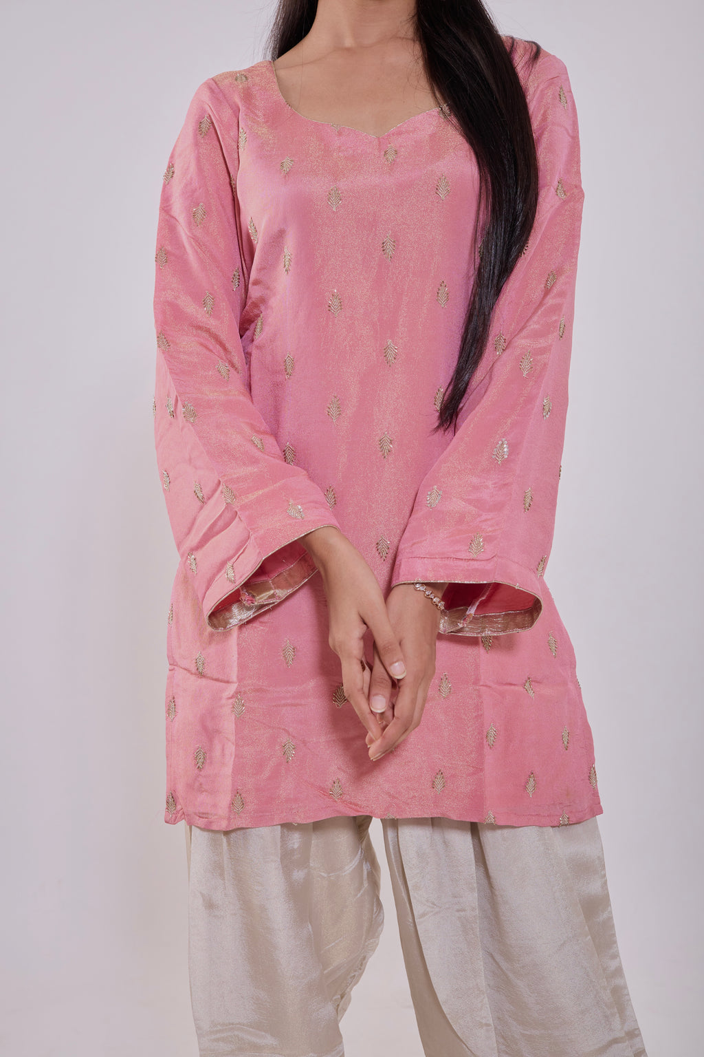 Blush Pink Chanderi Silk Kurti Set