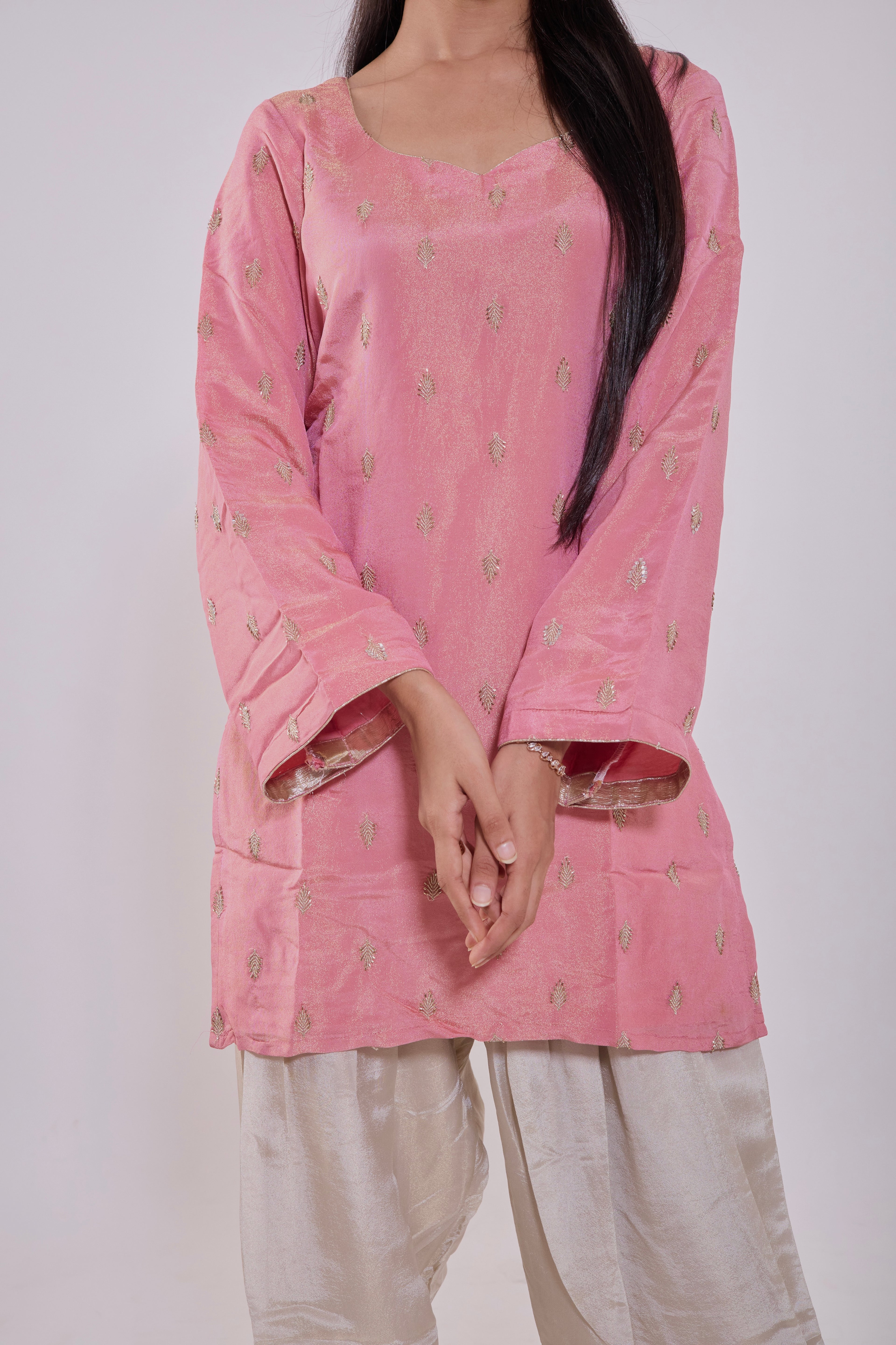 Blush Pink Chanderi Silk Kurti Set