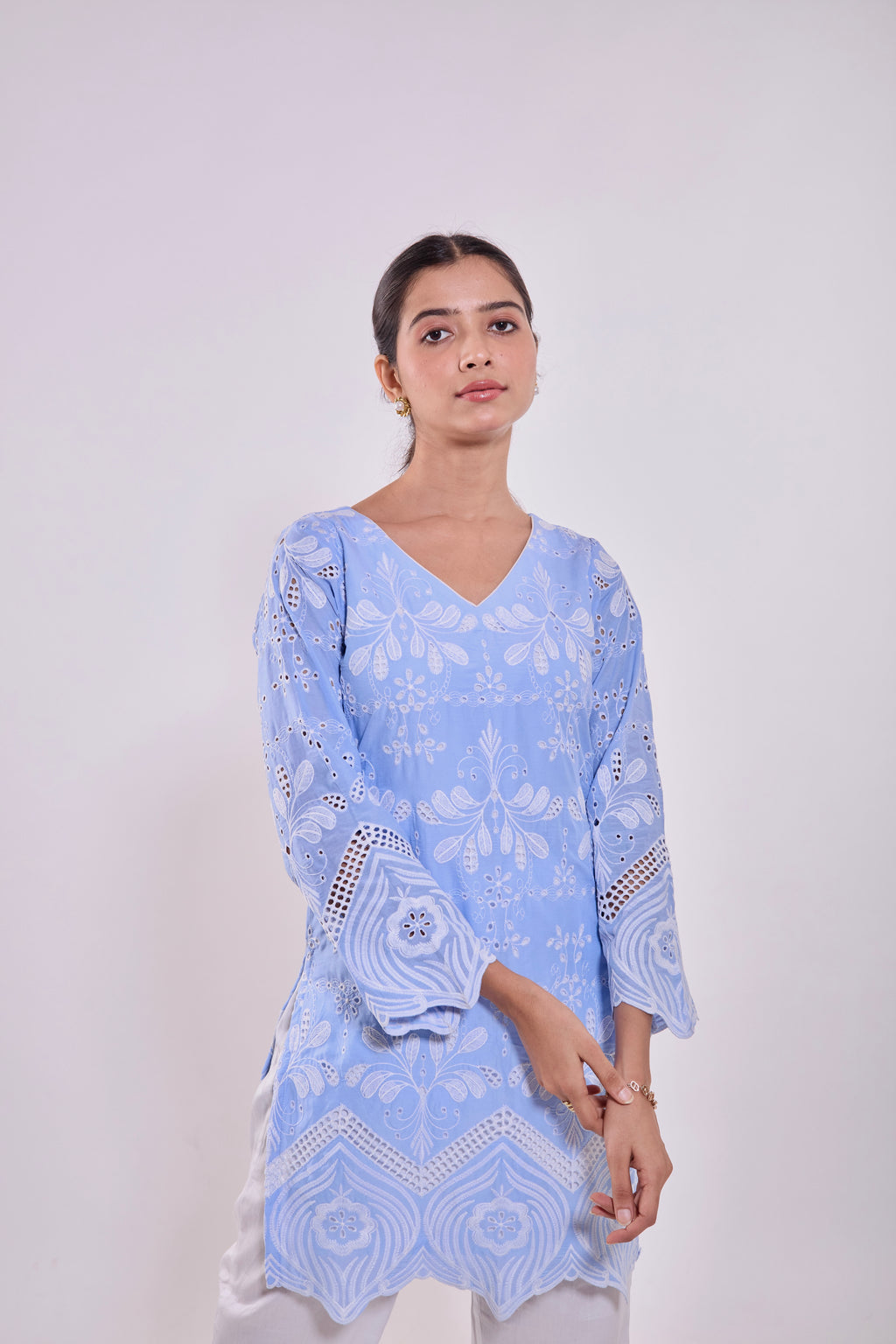 Sky Blue Chikankari Cotton Kurta Set