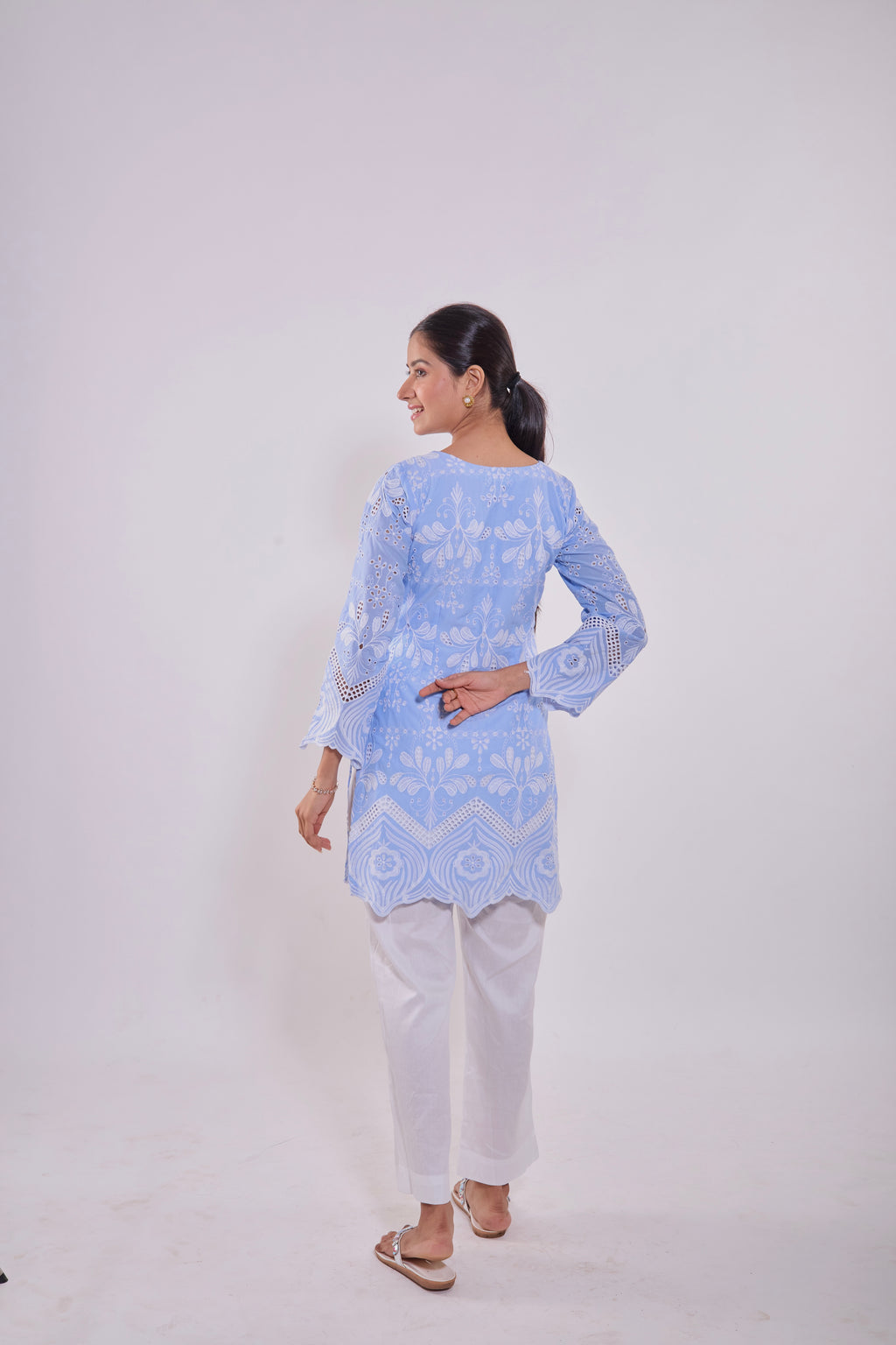 Sky Blue Chikankari Cotton Kurta Set