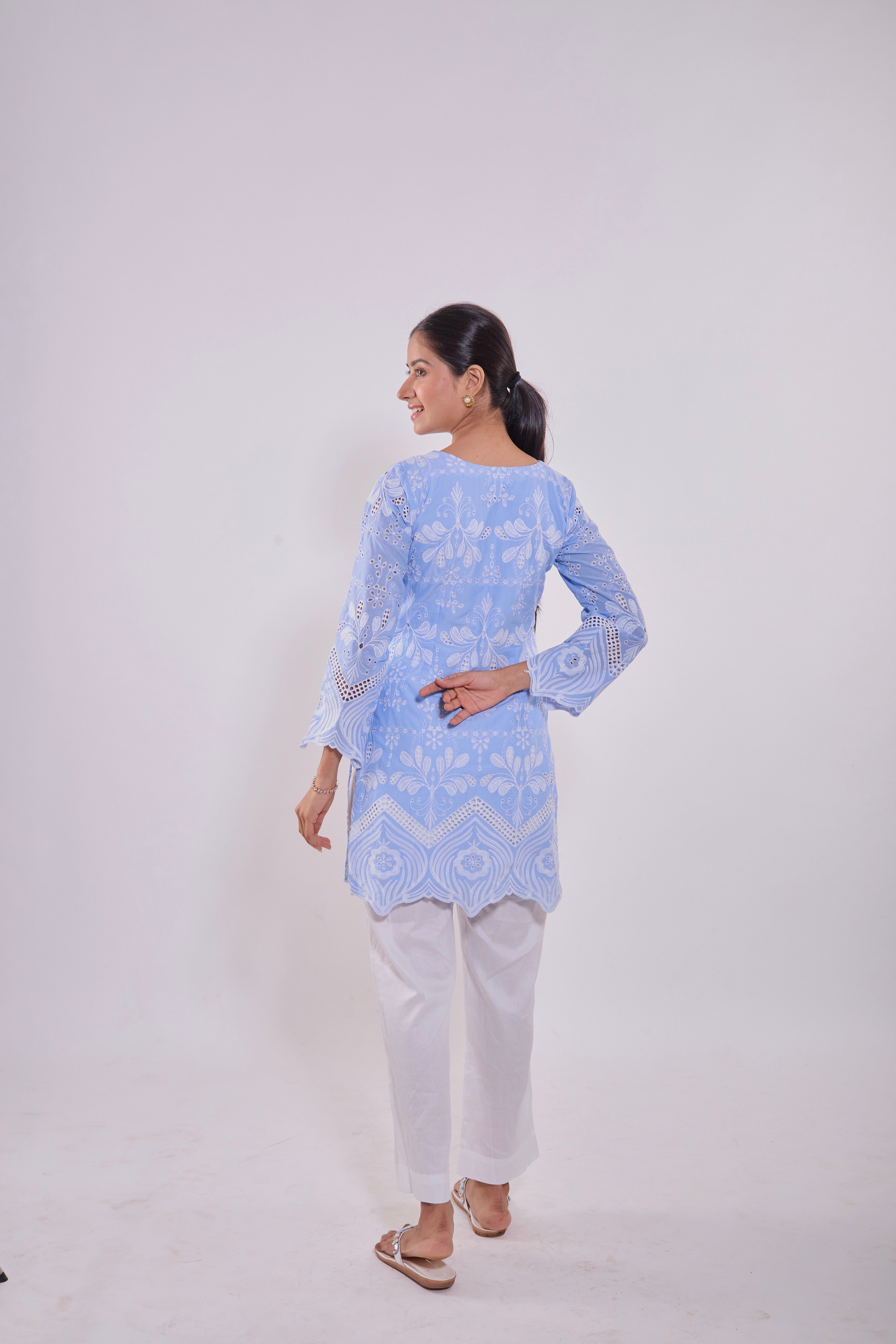 Sky Blue Chikankari Cotton Kurta Set
