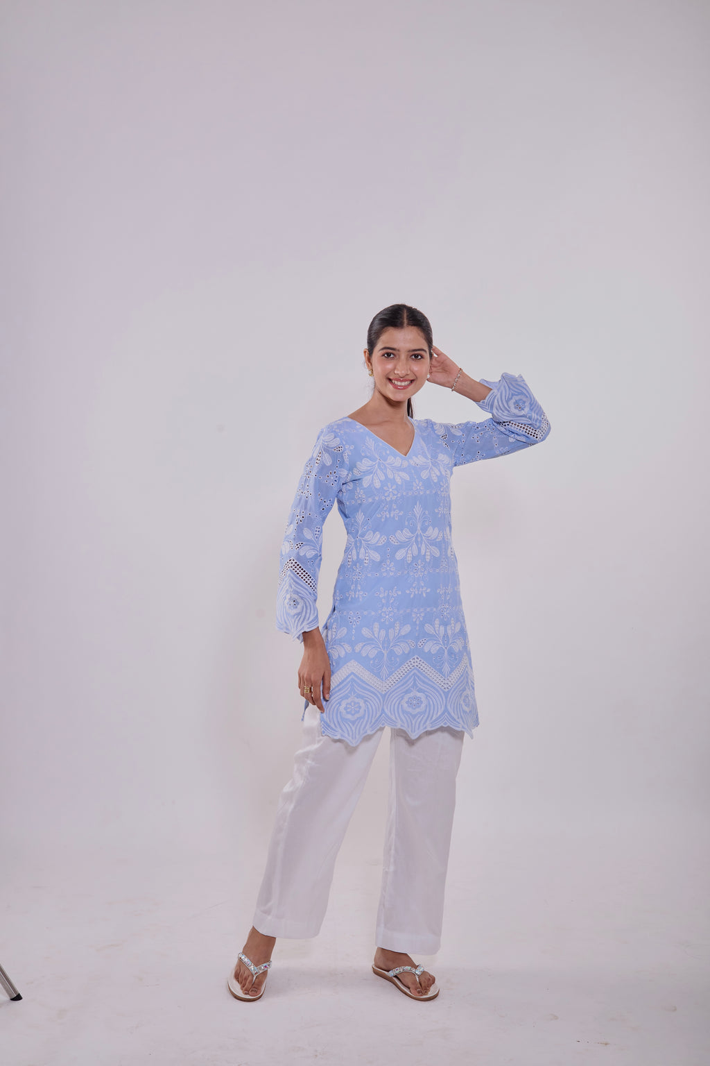 Sky Blue Chikankari Cotton Kurta Set