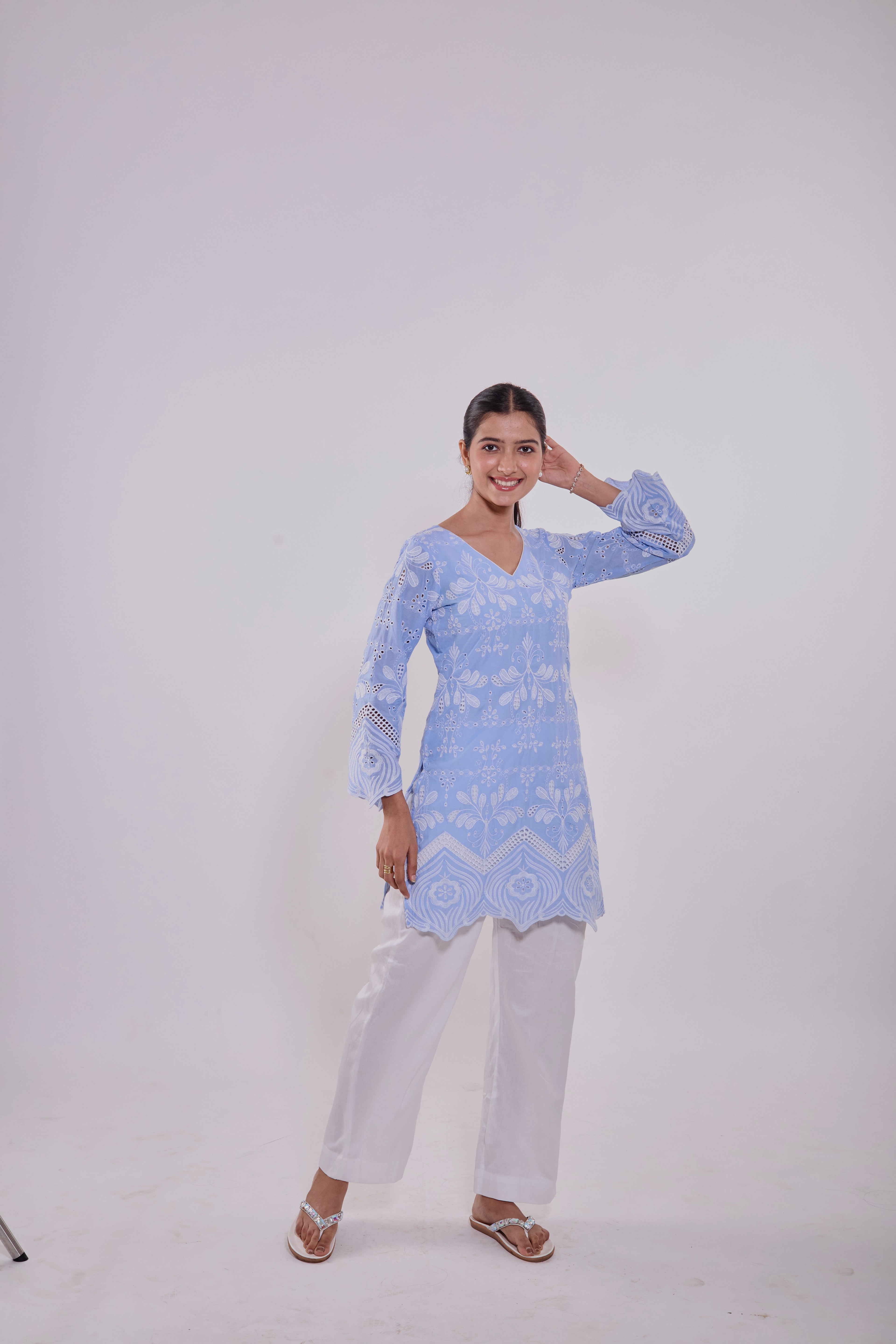 Sky Blue Chikankari Cotton Kurta Set
