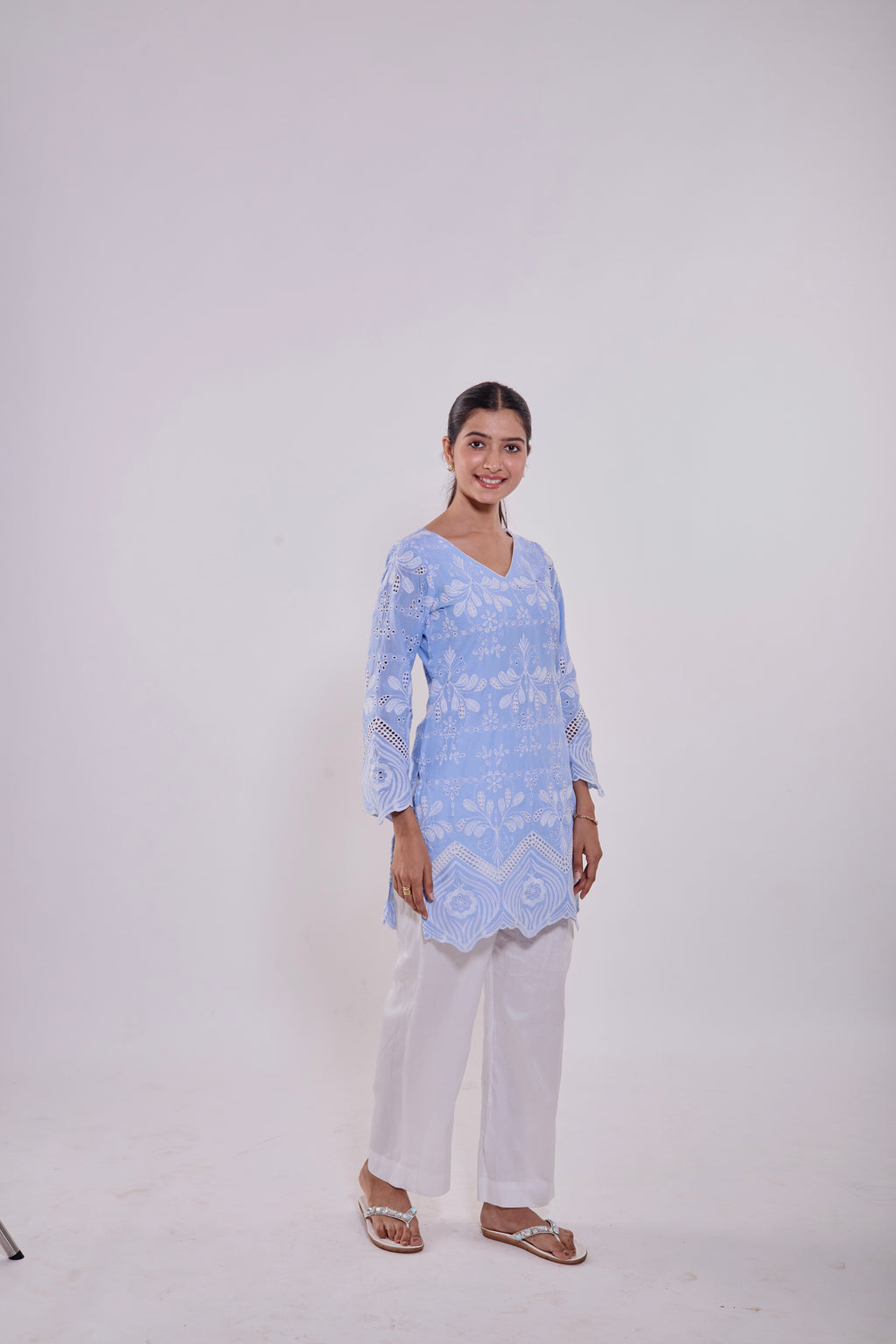 Sky Blue Chikankari Cotton Kurta Set
