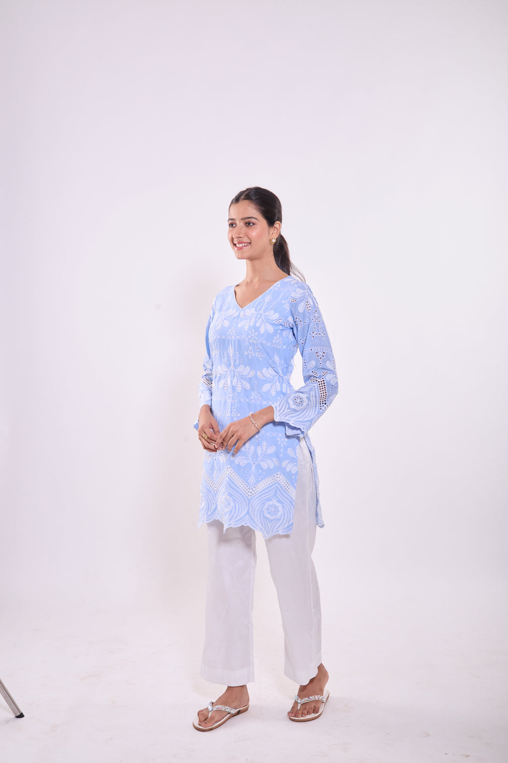 Sky Blue Chikankari Cotton Kurta Set