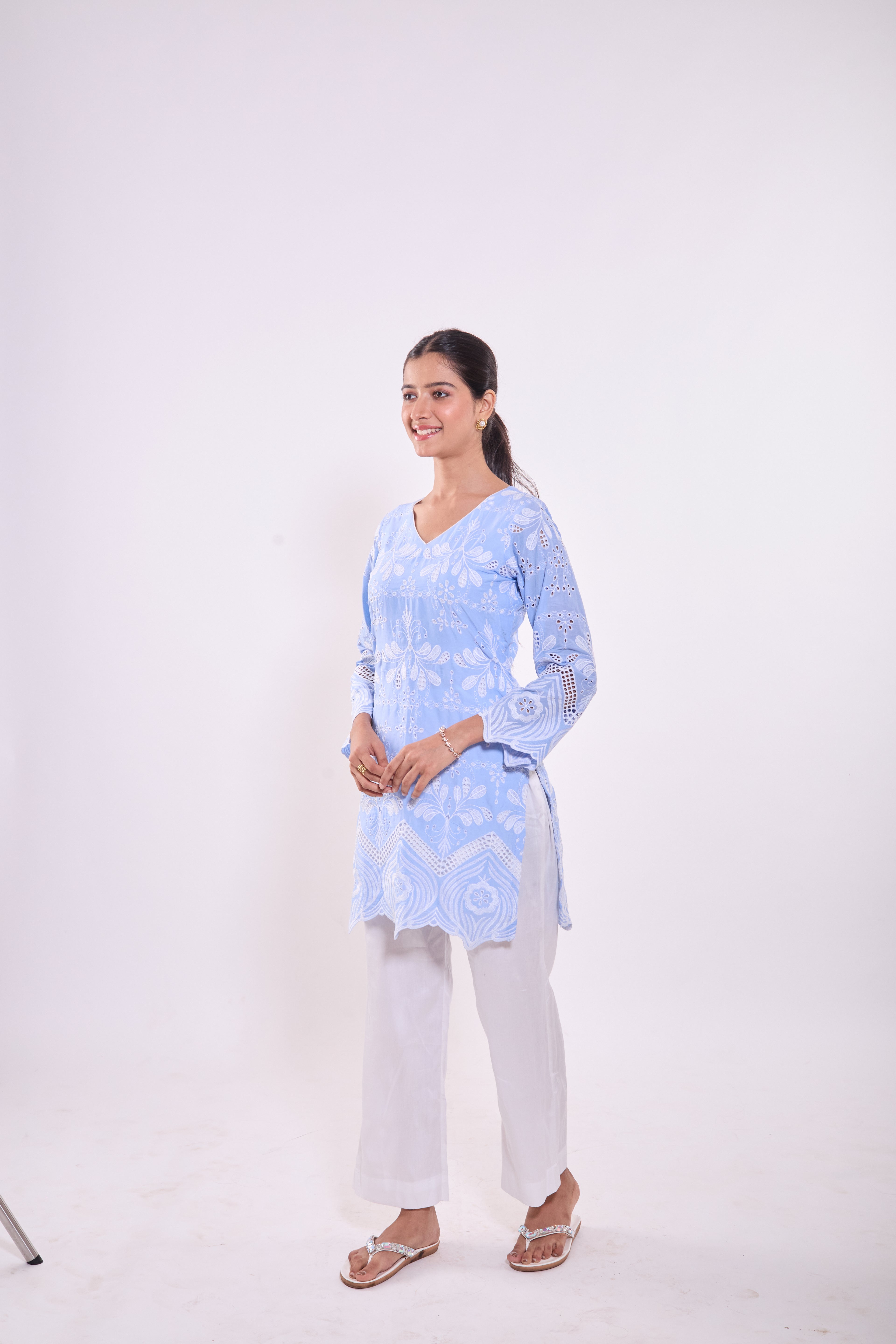 Sky Blue Chikankari Cotton Kurta Set