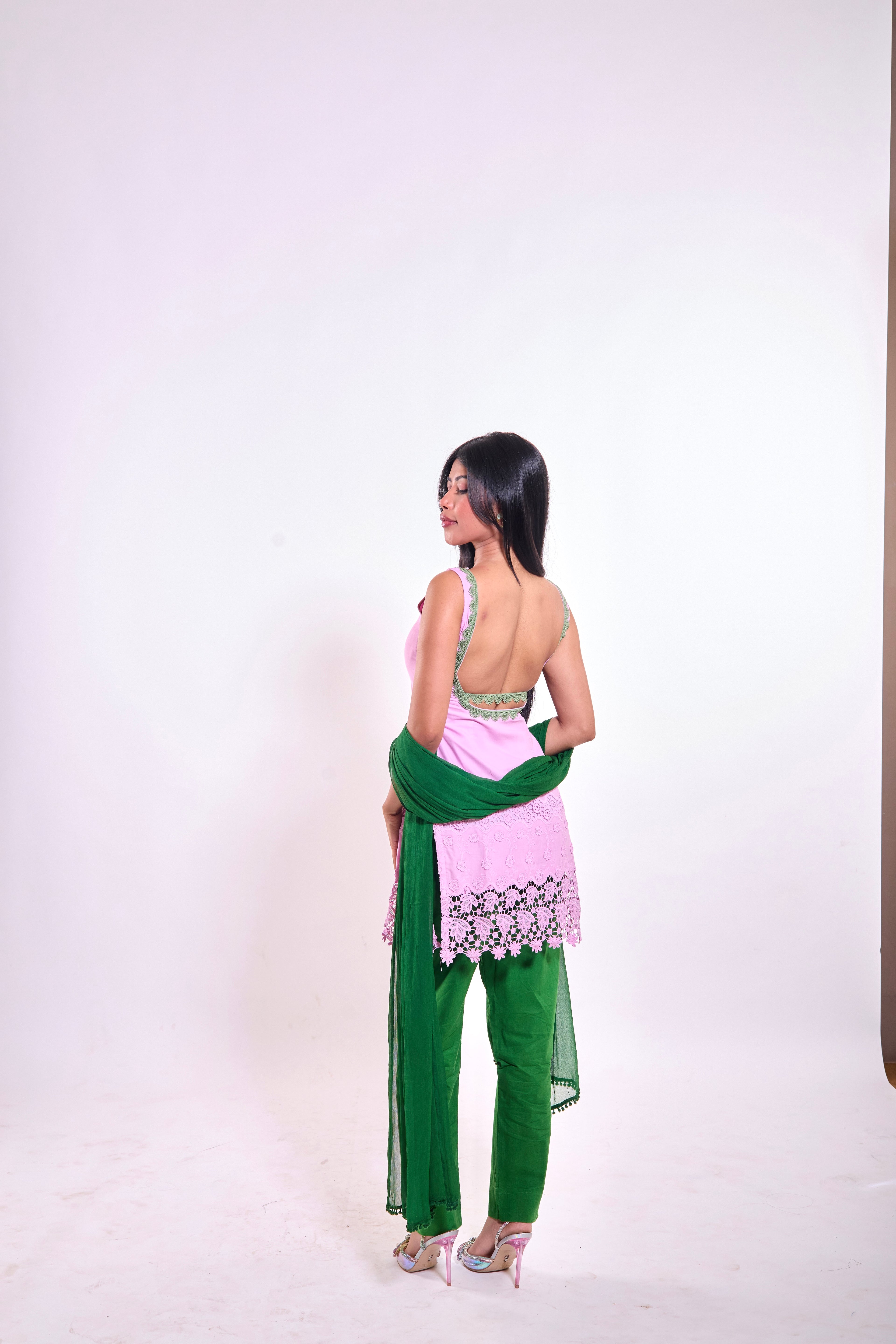 Pastel Pink & Parrot Green Embroidery Set