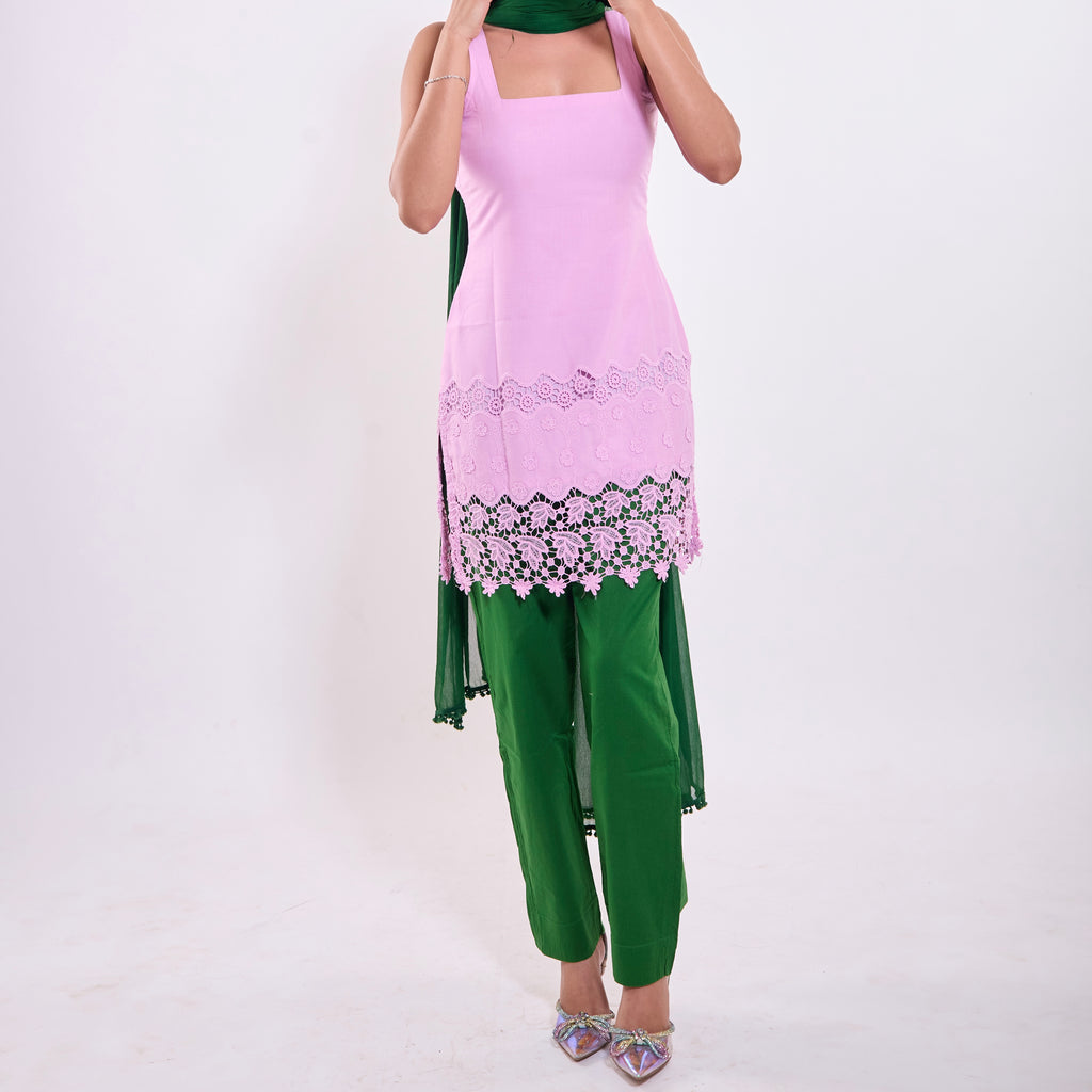 Pastel Pink & Parrot Green Embroidery Set