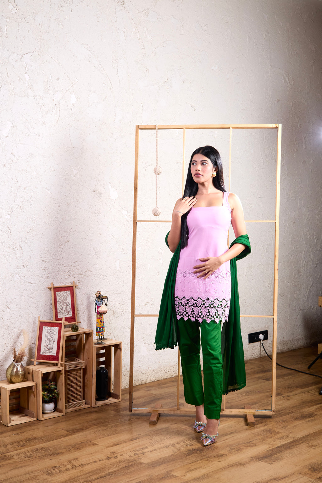 Pastel Pink & Parrot Green Embroidery Set