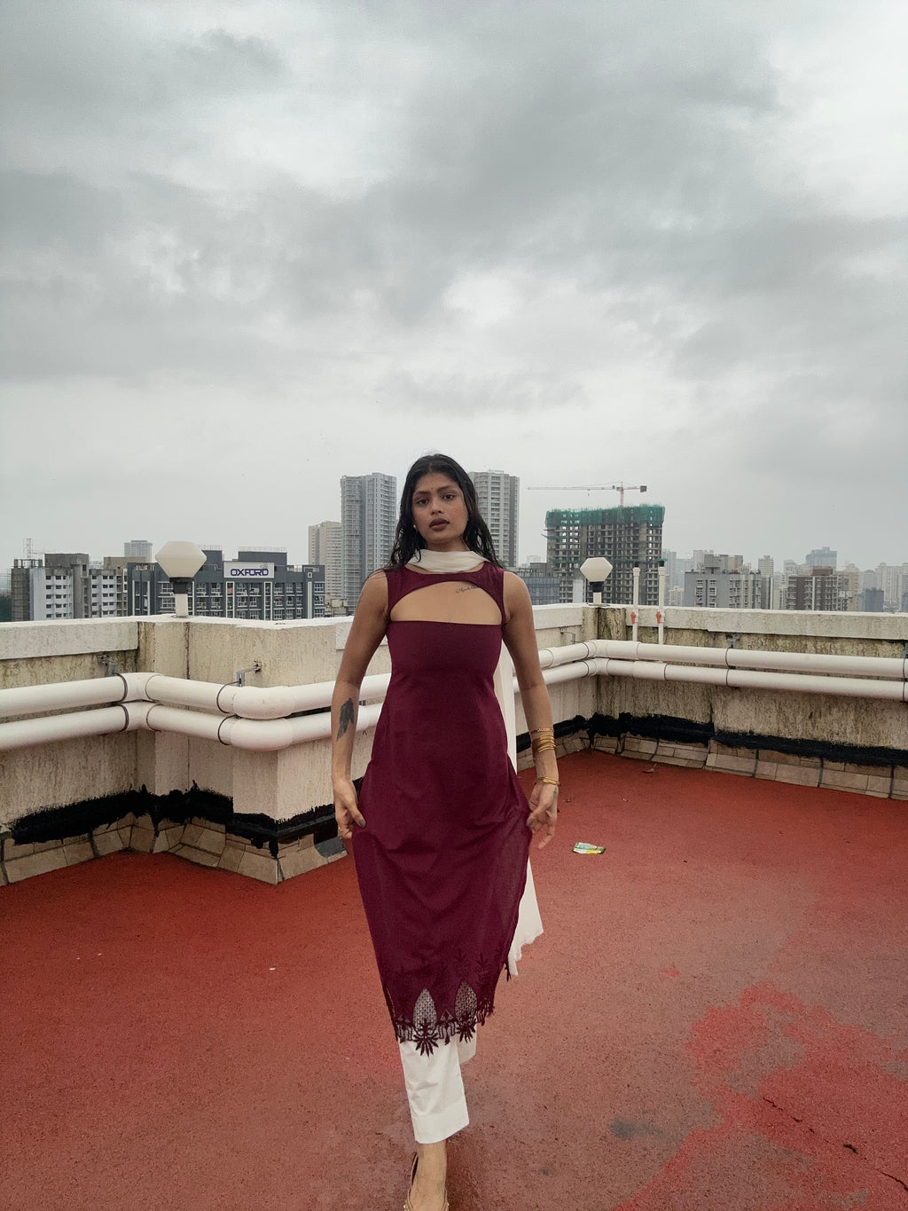 "Maroon Elegance Cut-Out Kurti Set