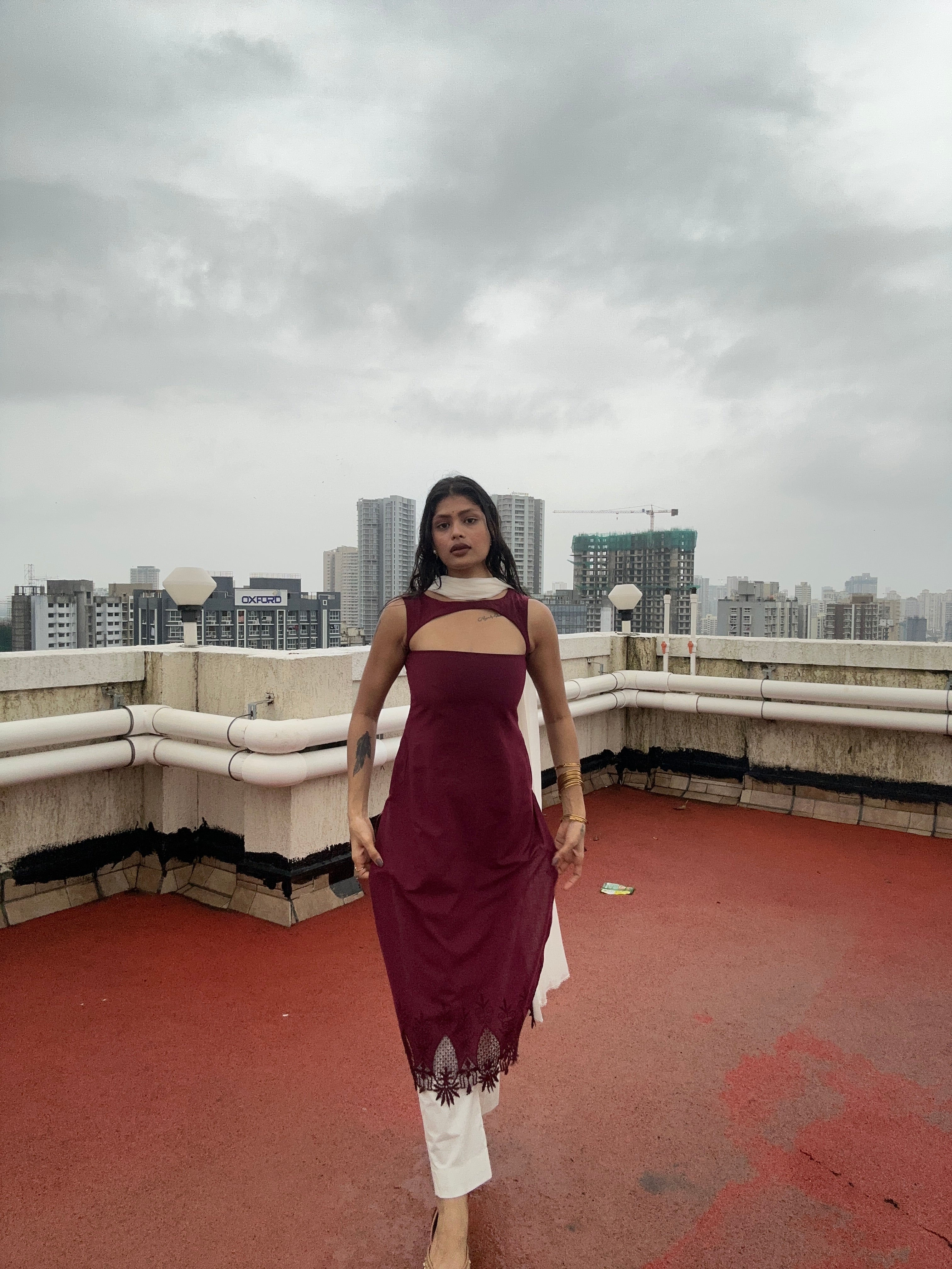 "Maroon Elegance Cut-Out Kurti Set